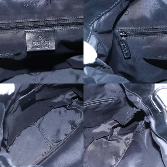 GUCCI Bamboo Hand Bag Nylon Black Silver 001 1638 001 1638 - Picture 11 of 12